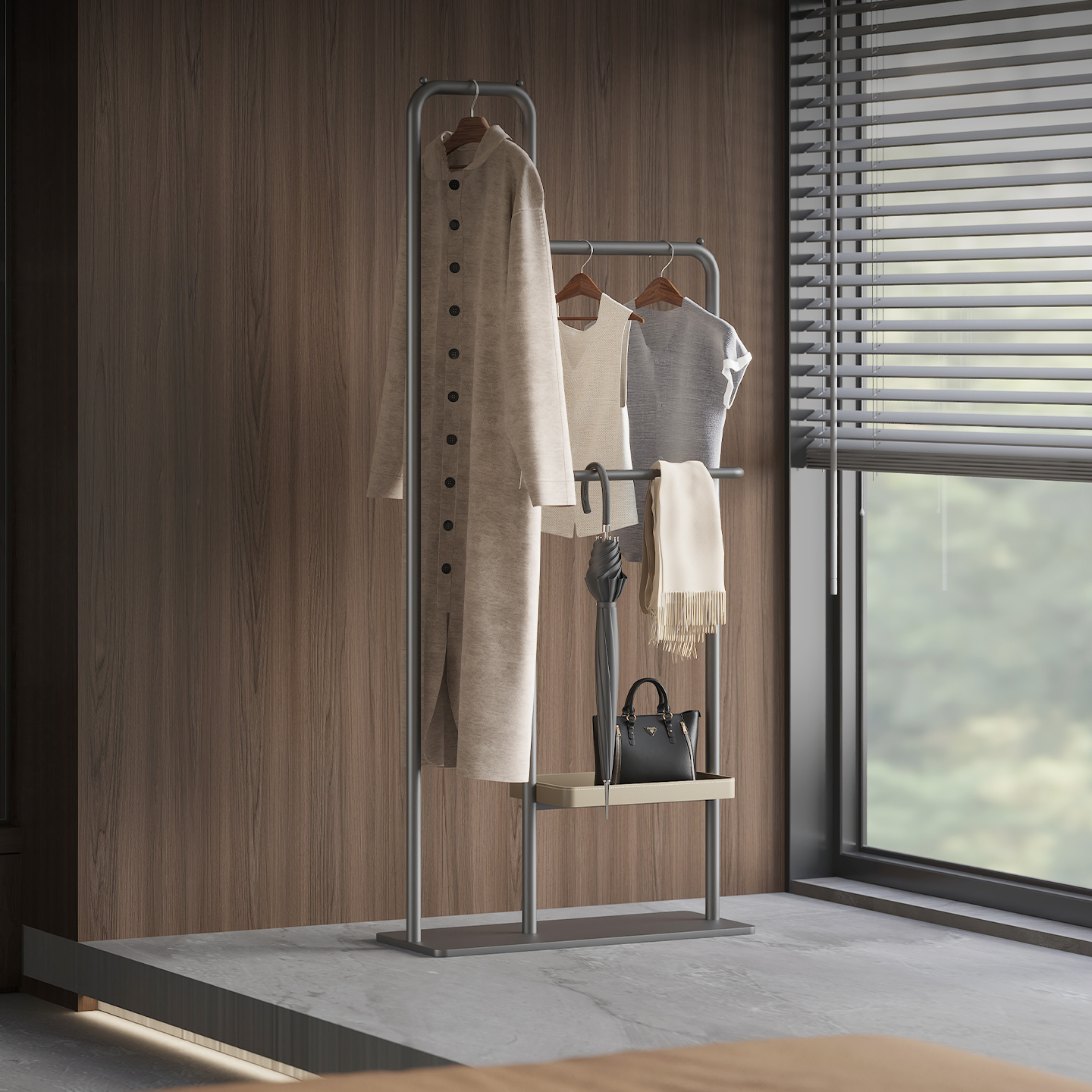 意式落地式挂衣架可移动收纳架