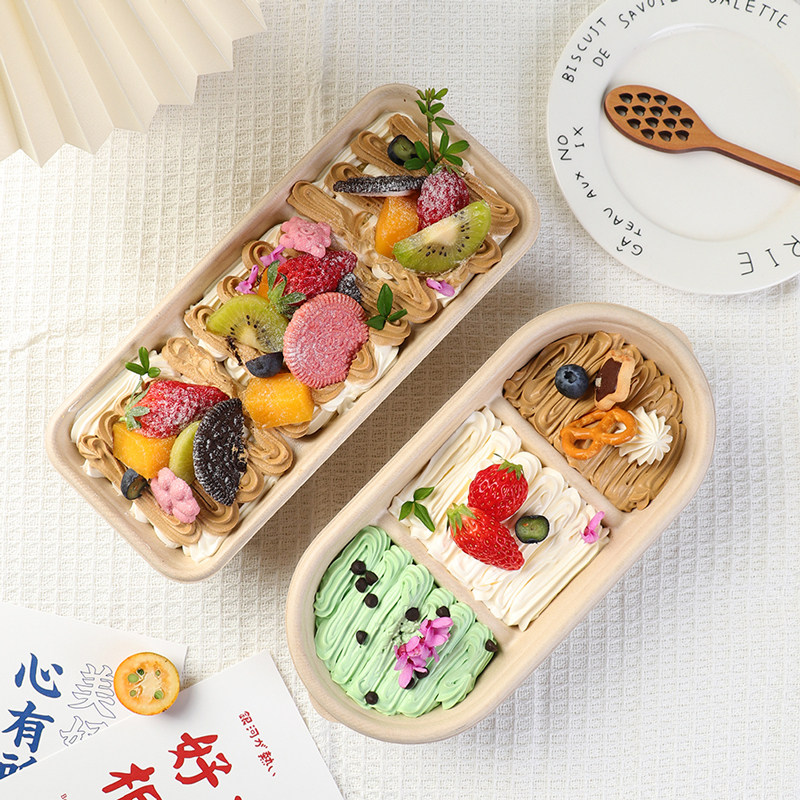 三拼便当盒椭圆三格甜品餐盒