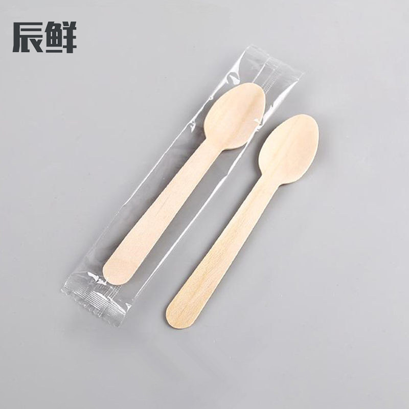 独立包装一次甜品勺桦木勺塑料勺