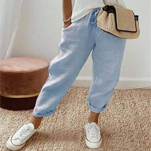 Women's cotton and linen multi size casual pants