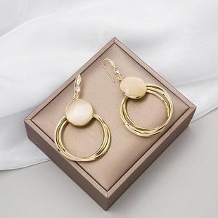 Cats Eye Earrings Needle Fre Circle Retro layer Silver Multi