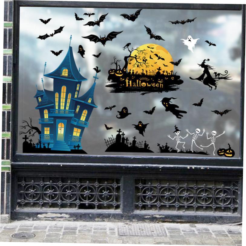 Halloween Window Stickers Glass Door Cute Skull Spider Bat