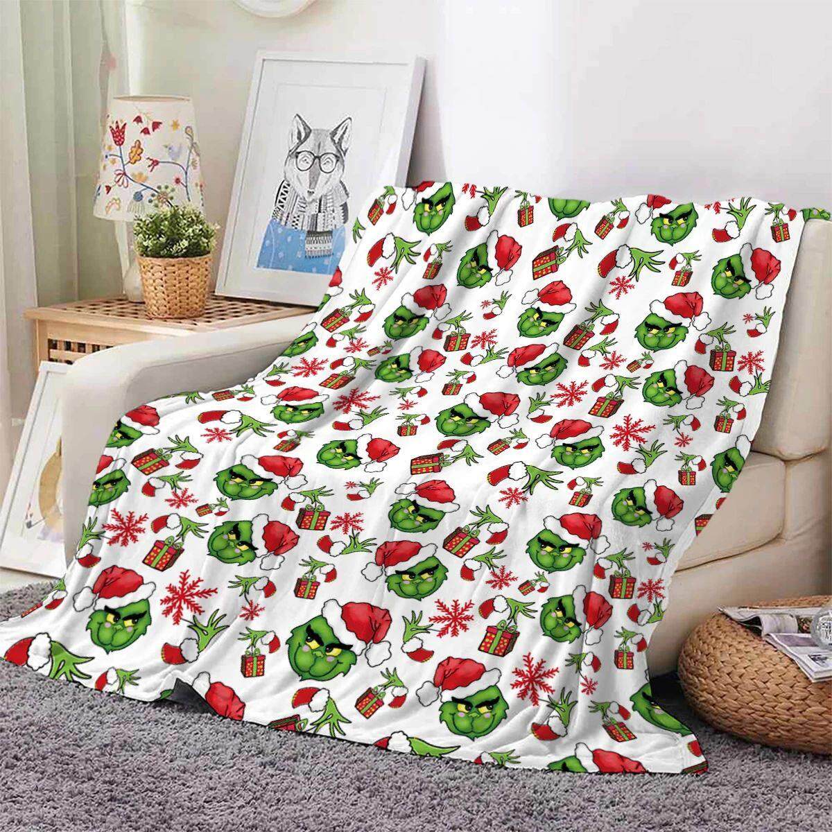 1pc Christmas gift Grinch digital printed flannel blanket, w