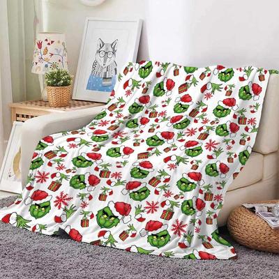1pc Christmas gift Grinch digital printed flannel blanket, w