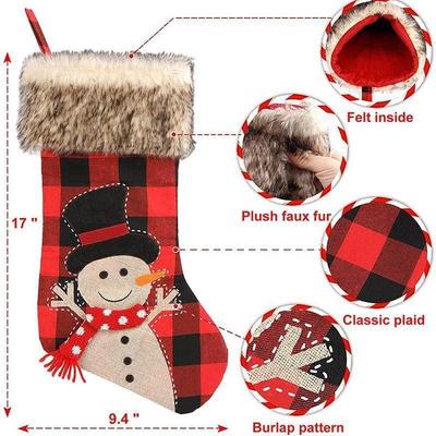 Christmas Sock Gift Bag, Plaid Santa Stocking Favor Bag