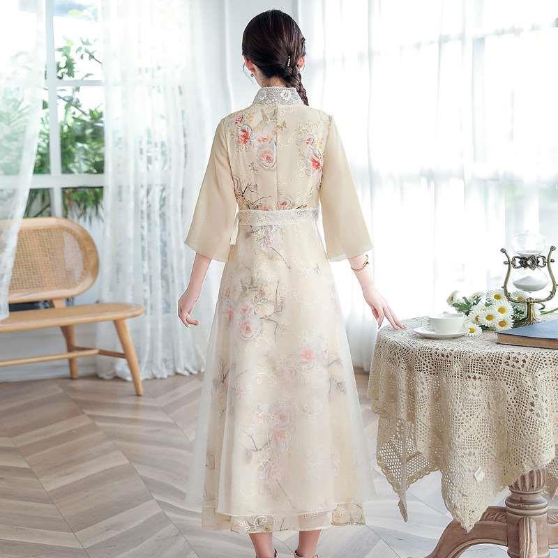New summer dress, improved Chinese dress, elegant cross-coll
