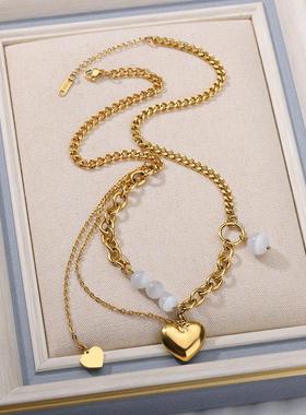 Trend Stainless Steel Multilayer Necklace Thicken Heart