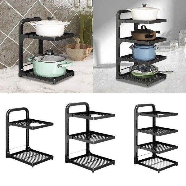 Pot Storage Rack Bowl Shelf Adjustable Pot Lid Organizer