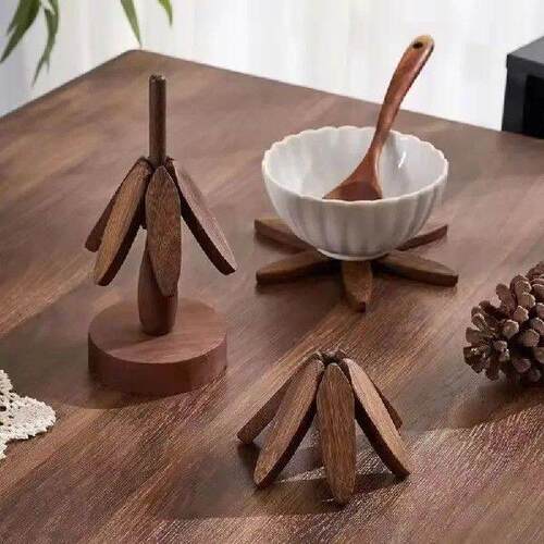 3Pcs/set Wooden Trivet with Base Anti Scald Coaster Heat