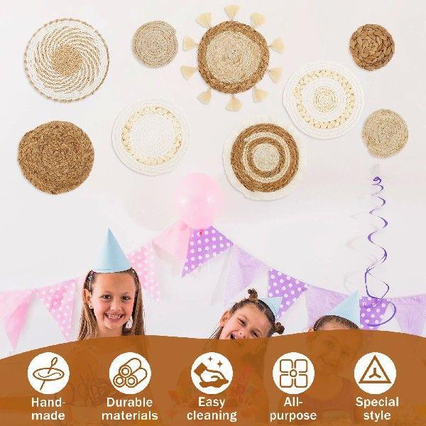 9 Pack Bohemia Wall Baskets Set Round Seagrass Basket Wall