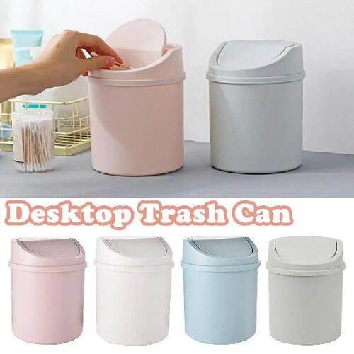 Mini Desktop Bin Small Trash Can Tube With Cover Home Table