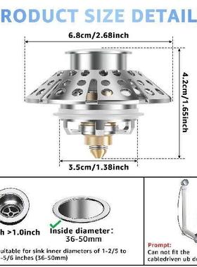 Pop Up Bathtub Drain Plug Brass Tub Drain Stopper with