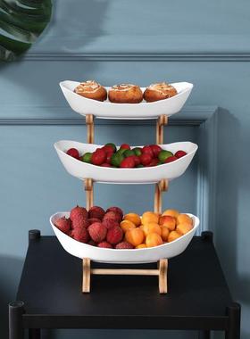 2/3 Tiers Plastic Fruit Plates With Wood Holder Oval Serving