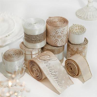 Champagne Christmas Ribbon, for Gift Box Bow Making丝带
