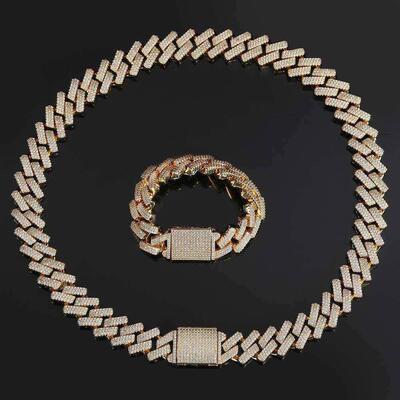 Hip-hop necklace 20mm box buckle micro-set three-row zircon