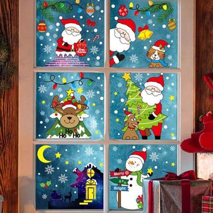 Santa elk static sticker Christmas vitrine decoration 静电贴