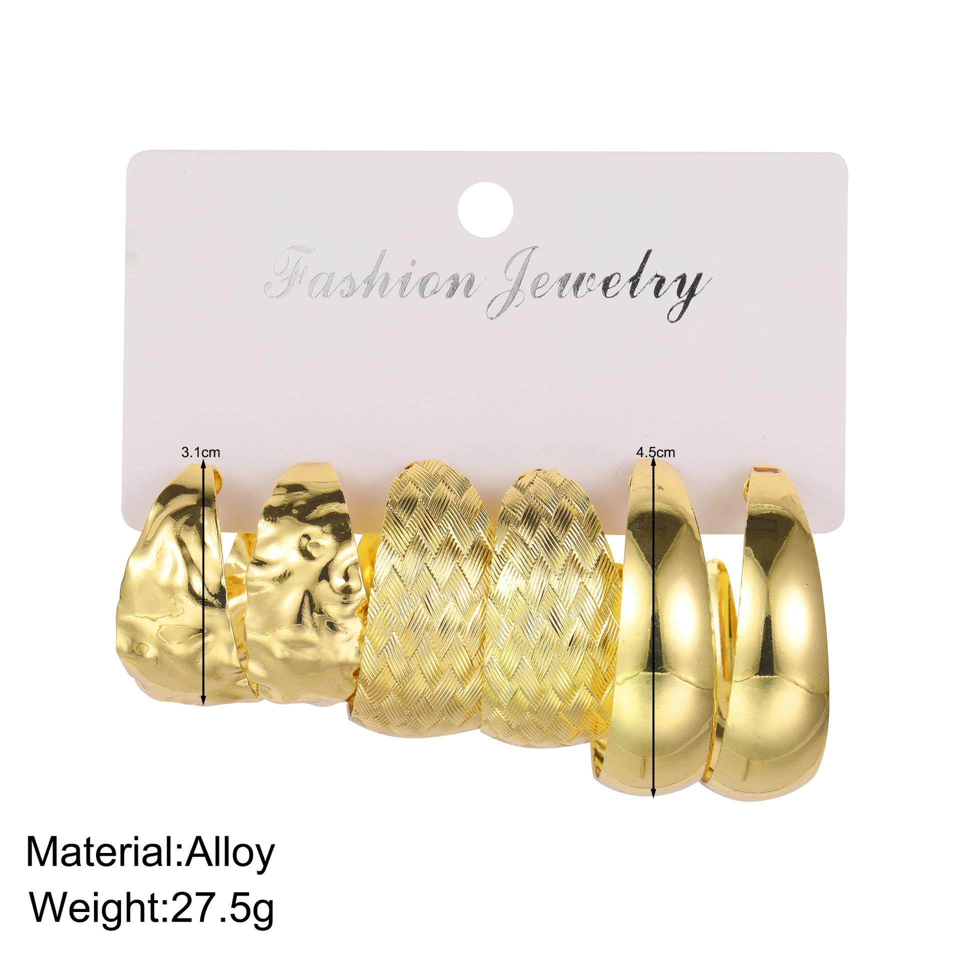 gold personalized C-shaped earring set 3-piece set