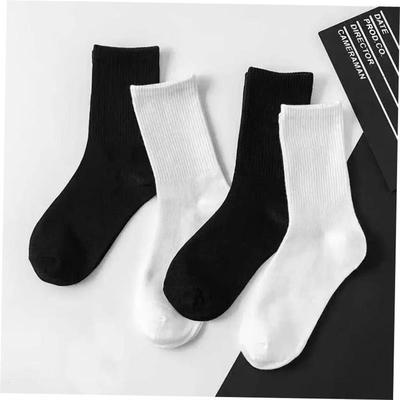 5 Pairs Men Crew Socks Black And White Middle Tube Streetwea