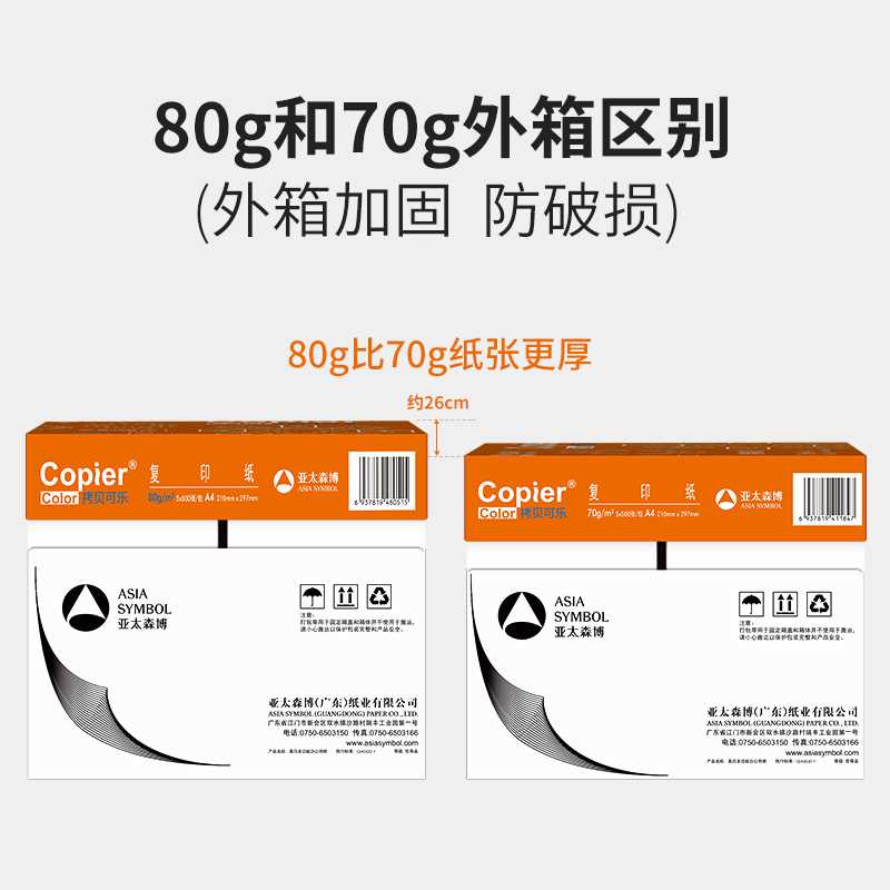 【单包+箱装】亚太森博A4打印复印白纸70g80g单包500张整箱5包装