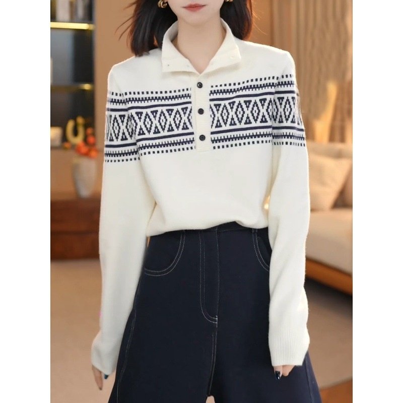 费尔岛提花刺绣半高领长袖针织衫女秋冬2025新款韩系洋气内搭上衣,女装/女士精品,毛衣,淘宝优惠券,粉丝福利购,淘宝优惠卷