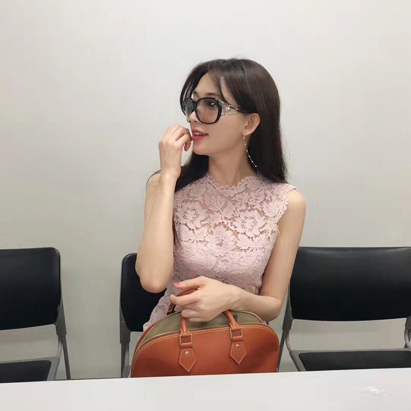 明星林志玲同款粉色蕾丝无袖连衣裙春夏修身显瘦A字粉红色裙子女