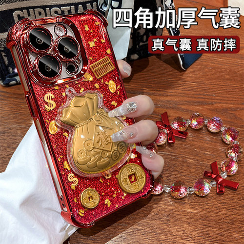 适用OPPOReno15手机壳14pro马年本命年新款13金箔福袋12女手链11Pro红色findx9四角气囊x8防摔7ultra保护套a6
