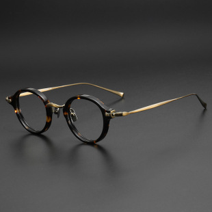 超轻纯钛近视眼镜框KMN182板材复古玳瑁圆框可配高度数近视镜男女
