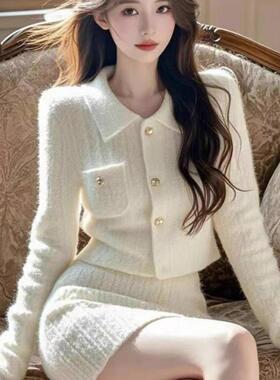 Meliss Lazy秋冬高级法式富家千金软糯针织小香风套新款两件套裙