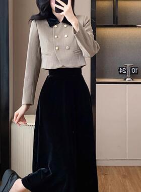 Meliss Lazy名媛高端小洋装小香风套装爆款气质丝绒半身裙两件套