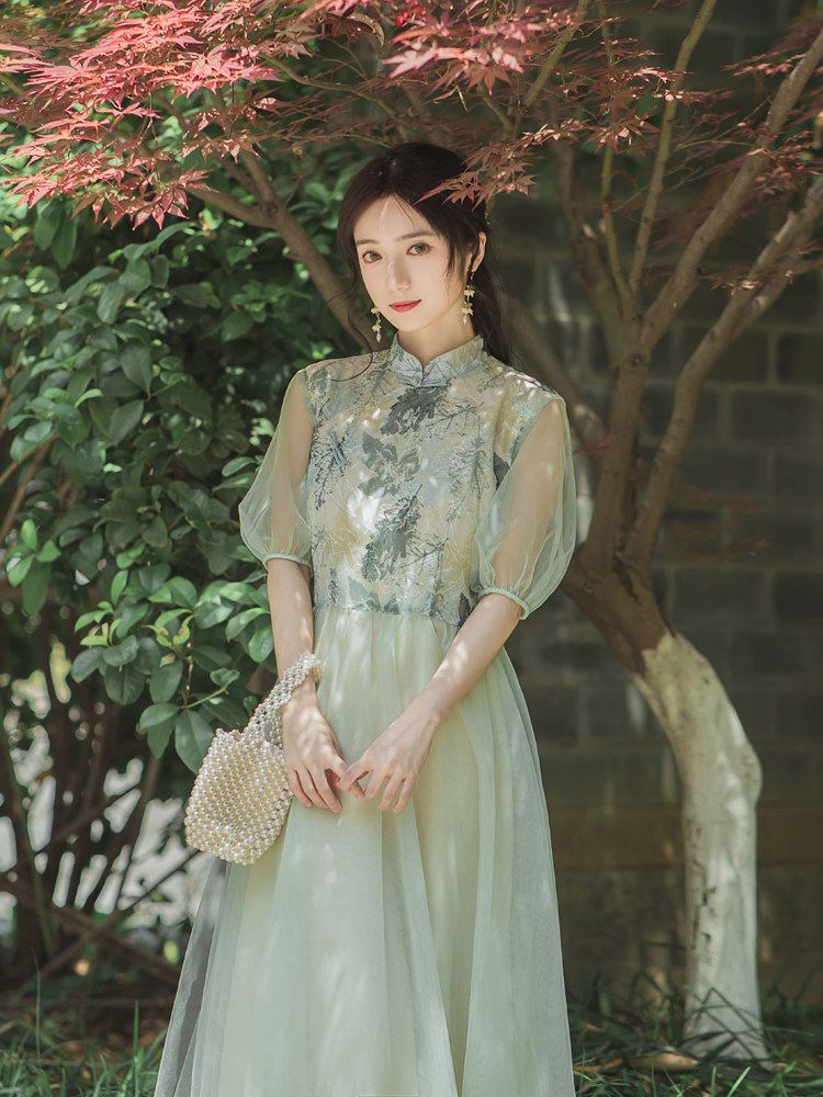6295新款汉服改良汉元素国风复古短袖绣花旗袍绣花连衣裙