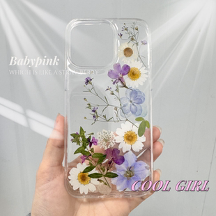 满天星樱花干花适用苹果17 16 15 14pro手机壳iPhone13 12滴胶真花华为nova14透明oppo永生花小米软壳女