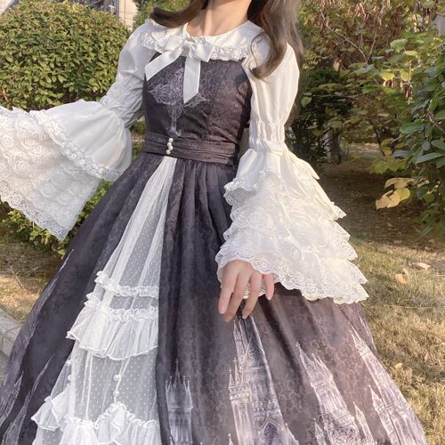 澜岛中蕾丝doll感lolita姬袖衬衫内搭洛丽塔喇叭袖上衣女