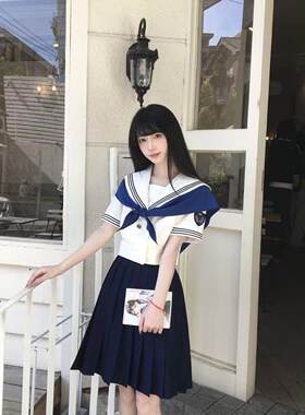 澜岛中须弥芥子少年感水手服套装学院风JK制服绀色百褶裙