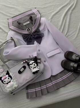 澜岛中紫色 JK制服女学院风西装三粒扣西服外套