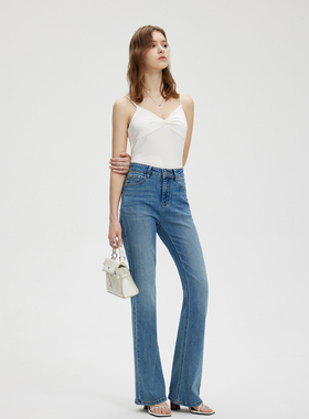 YC遇初011 浅色四季款微喇牛仔裤女小个子百搭宽松高腰显瘦拖地裤