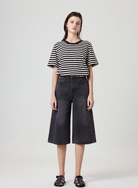 YC遇初301重磅洗水复古牛仔短裤高腰宽松显瘦松弛感七分阔腿中裤