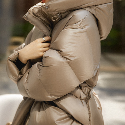 感鹅绒服连帽羽绒服女款高端女装 冬装中长款外套收腰白鹅绒