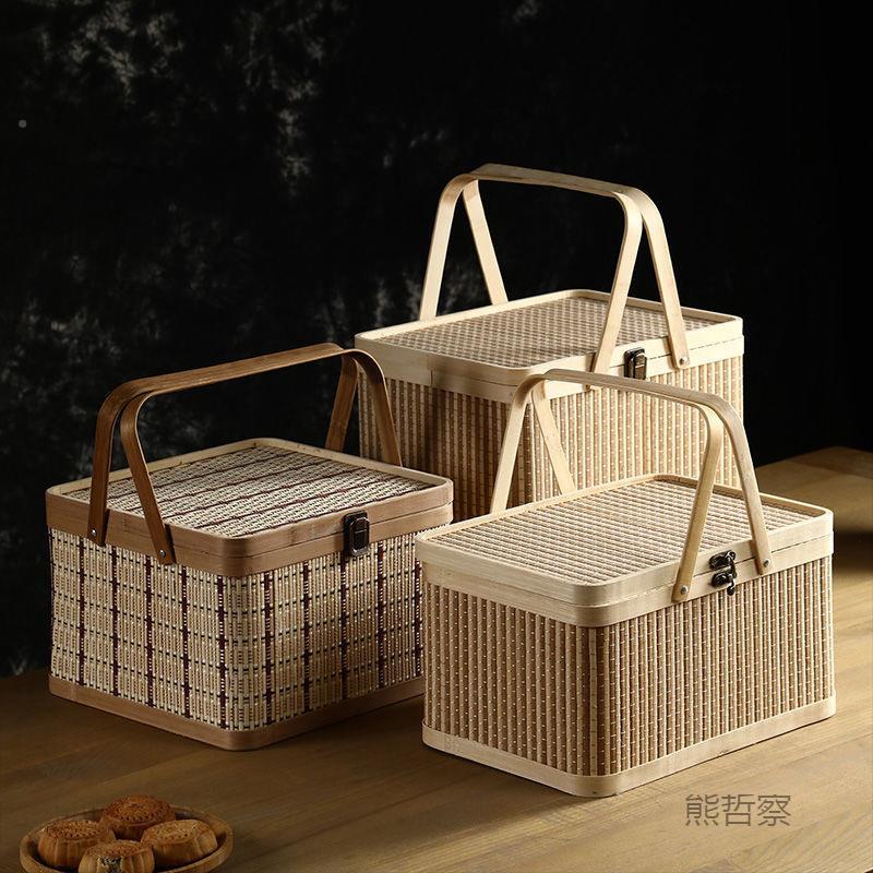 竹编带盖长形竹篮SnfBA4Qh子手手工编织年盒货礼提新方款满天星粽