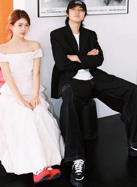 法式白色一字肩缎面新娘轻婚纱订婚登记领证简约气质晚礼服连衣裙