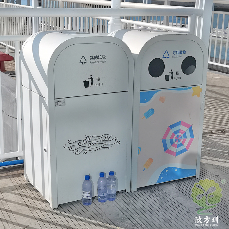户外公园组合式不锈钢两分类垃圾桶喷粉镀锌板方形UV打印回收箱