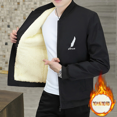 男士纯色加绒保暖棉衣