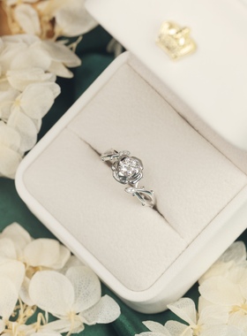 艺升缘珠宝栀子花戒指定制S925银30分莫桑石女士钻戒原创设计