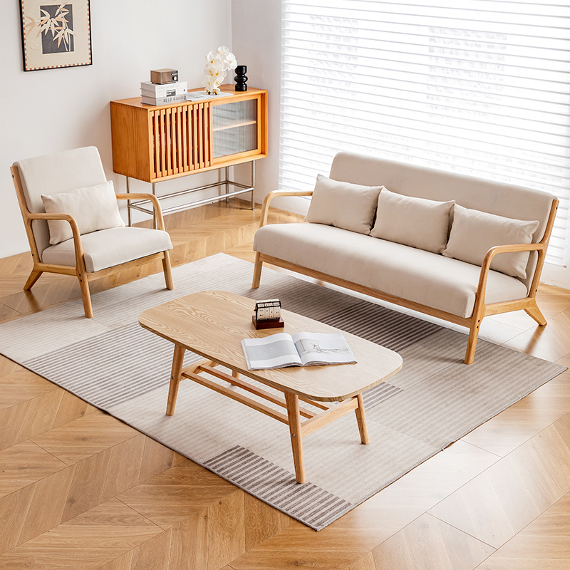 北欧实木布艺沙发简约客厅小户型单双三人原木风休闲出租屋小沙发