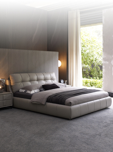 CBD官方现代简约真皮床主卧大床2米2.2米双人床1.8米婚床泡芙床奶