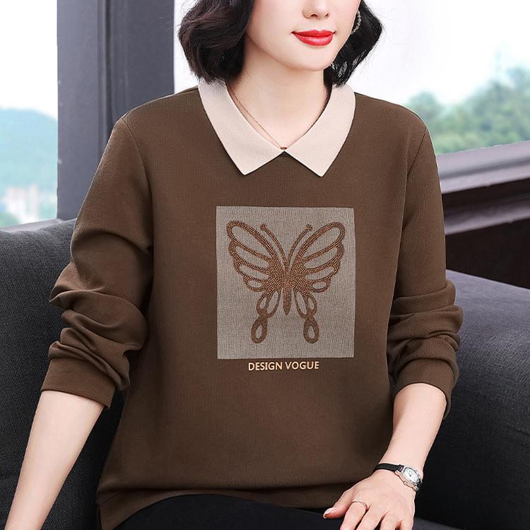 淑妃曼白色娃娃领烫钻蝴蝶卫衣