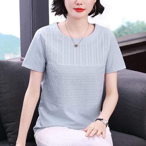妈妈纯棉短袖t恤女拼接上衣
