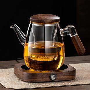 防爆玻璃泡茶杯茶水分离过滤冲茶器三件杯家用花茶杯胡桃木泡茶壶