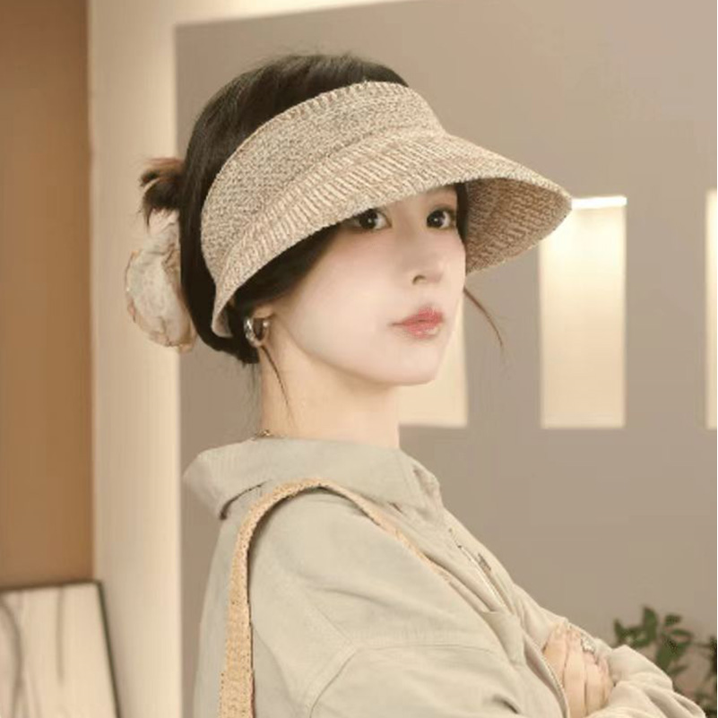 夏季新款亚麻纯色防晒空顶帽女士户外出游休闲草帽显脸小遮阳帽子