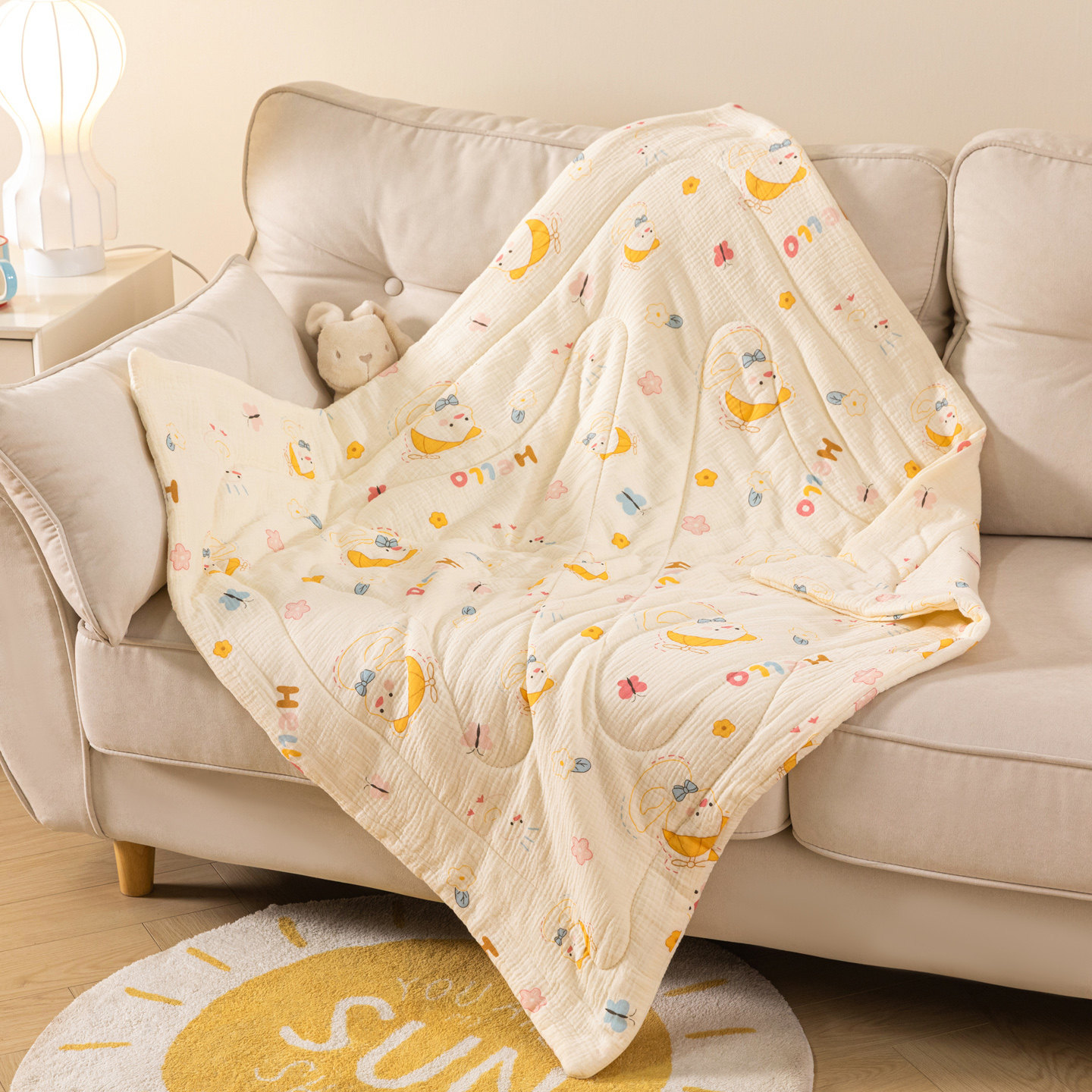 婴儿被纯棉花a类夏凉被新生儿宝宝双层纱幼儿园盖被四季包被被子