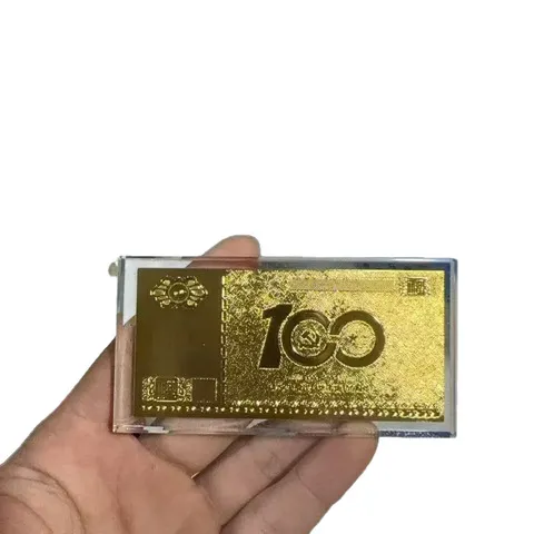 企业商务镶嵌摆件小金条金箔礼品水晶100周年银行活动金钞纪念